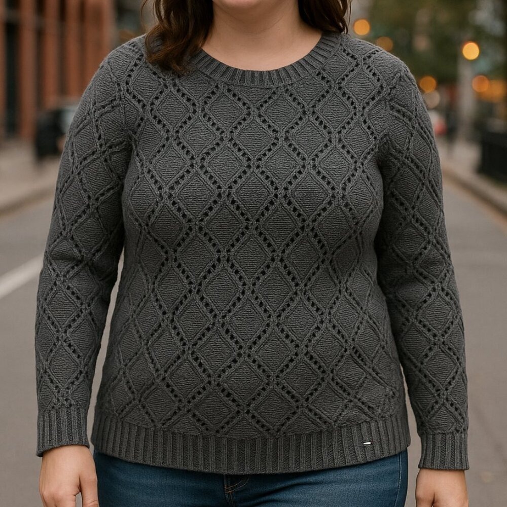 Tommy Hilfiger Gray Open-Knit Pull Over Crewneck Sweater XL